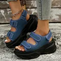 Sandales à plateforme épaisse en denim bleu pour femmes sandales à l'offre elles compensées grande