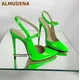 ALMUDENA-Escarpins pointus à bride arrière pour femme vert néon rose talons aiguilles peu