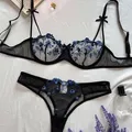 Ensemble de lingerie brodée florale respirante pour femme soutien-gorge en maille ultra fine