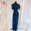 Costume de danse du ventre pour femme vêtements de danse haut en fibre jupe longue fendue tenue