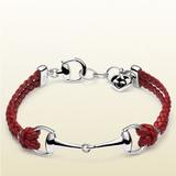 Gucci Jewelry | Gucci Red Braided Leather 925 Silver Horsebit Bracelet | Color: Red | Size: Os
