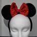 Disney Accessories | Disney Parks Minnie Mouse Black Plush Ears Red Seqin Bow Headband Lk | Color: Black/Red | Size: Adult