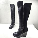 Michael Kors Shoes | Michael Kors Wedge Heel Platform Knee High Boots 8m Black Leather Tall Sexy Zip | Color: Black | Size: 8