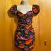 Zara Dresses | Euc Gorgeous Zara Ruched Bodycon Dress,Floral Mesh,Sweetheart Neckline, Size M | Color: Black/Orange | Size: M