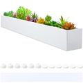 FillTouch Modern Rectangular Planter Box 32"x 3.5"x 3.5" Metal Trough Planter with Drainage Holes Succulent Planter Long Narrow Planter Indoor Window Rectangle Plant Pot Decorative(White)