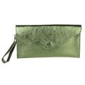 Girly Handbags Womens Italian Suede Leather Envelope Clutch (Metallic Moss Green)