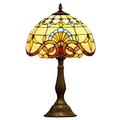 19 Inches Tall Tiffany Style Lamps Large Baroque Table Desk Light With Stained Glass Light Shade And Resin Body, Vintage Victorian Accent Lamp For Livingroom Bedside