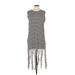 Zara Casual Dress - Midi High Neck Sleeveless: Silver Stripes Dresses - Women's Size Large