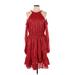 MICHAEL Michael Kors Cocktail Dress - Mini Crew Neck Long sleeves: Red Dresses - New - Women's Size Large