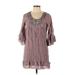 Love Stitch Casual Dress - Shift Scoop Neck 3/4 sleeves: Purple Solid Dresses - Women's Size Large