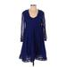 Vanessa Virginia Casual Dress - Mini Scoop Neck 3/4 sleeves: Blue Print Dresses - Women's Size 2