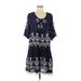 Saftire Casual Dress - Shift: Blue Print Dresses - Women's Size Medium