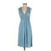 Max Studio Casual Dress Plunge Sleeveless: Blue Solid Dresses - Women's Size Small