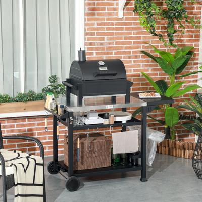 Outsunny Three-Shelf Outdoor Grill Cart with Foldable Side Table, 46