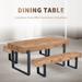 3-Pc Rectangular Natural Wood Dining Table Set w/ 2 Bench, Metal Frame