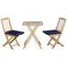 3 Pieces Patio Folding Bistro Set, Outdoor Pine Wood Table and Chairs Set with Tie-on Cushion & Square Coffee Table