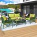 Modern Balcony 4-Piece Rope Furniture Set Free Combination Conversation Set with Tempered Glass Coffe Table & Green Cushions