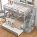 Staircase Twin Size Bunk Bed with Trundle, 3 in 1 Triple Bunkbeds Frame w/Storage Stairs & Safety Rails, Twin Over Twin Size