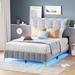 Full Size Velvet Platform Bed with LED Frame and Stylish Mental Bed Legs, Grey