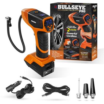 BULLSEYE Pro 150 PSI Cordless Handheld Rechargeable Tire Inflator with Digital Pressure Gauge and Battery Indicator