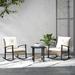 Outsunny 3 Piece Patio Bistro Set, Wicker Furniture Set with Button Tufted Cushions, Rattan Rocking Chairs and Coffee Table