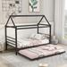 Twin Size House Bed with Trundle, Metal Platform Bed Frame for Boys and Girls, Metal Twin Bed House Shaped, No Box Spring Needed