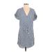 Paige Casual Dress - Mini Plunge Short sleeves: Blue Print Dresses - Women's Size X-Small