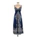 She's Cool Casual Dress - Midi V Neck Sleeveless: Blue Dresses - Women's Size Medium