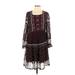 Anthropologie Casual Dress - A-Line Square Long sleeves: Burgundy Dresses - Women's Size 0