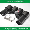 2PCS H Style Universal Dual Glossy Round carbon fiber exhaust tip black stainless steel exhaust pipe