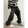 Leopard Jeans for Men Denim Pants Male Oversize Wide Leg Trousers Streetwear Hip Hop Vintage Clothes