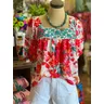 Floral Embroidred Floral Top Multi Floral Embroidered Short Sleeve Blouse