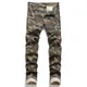 Autnmn 2022 Fashion Punk Men Stitching Camo Jeans Mid-Waist Casual Zip-Up Pants Streetwear Trend