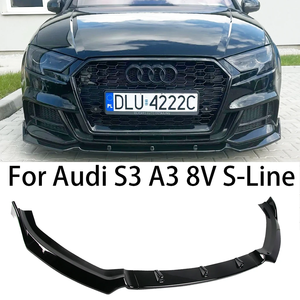Gloss Nero Auto Paraurti Anteriore Splitter Lip Diffusore Body Kit Spoiler Guard Per Audi S3 A3 8V SLine 2017 2018 2019 2020