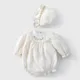 Newborn Baby Girls Bodysuits+Hat Long Sleeved Cotton Flower Embroidery Infant Baby Girls Jumpsuit