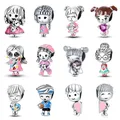 Hot Sale 925 Silver Color Happy Girl Boy Cat Charms Beads Fit Pandora 925 Original Bracelets DIY