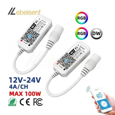 RGB RGBW WiFi Controller DC 12V 24V Wireless Smart Phone APP Dimming Control LED Colorful Strip Lights Timing Voice Music Dimmer