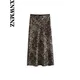 XNWMNZ 2024 Women's Fashion Animal Print Satin Midi Skirt Women High Street High Waist Side Zipper