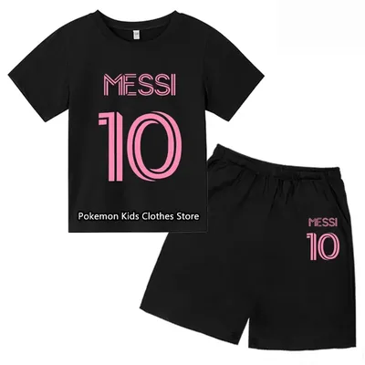 2024 New Messi Tshirt Set Kids Football Jersey Children's Clothing Children's Summer Short-sleeved