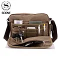 Scione Canvas Multifunction Messenger Shoulder Bag Solid Briefcases Suitcase Card Pocket For Men