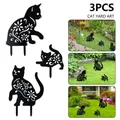 3Pcs Halloween Black Cat Kitten Yard Art Decorative Sculptures Acrylic Garden Silhouette Stakes