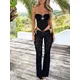 Women s Lace Mesh 2Pcs Outfits Off Shoulder Metal Ring Corset Tube Tops with Mid-Rise Flare Leggings