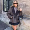 TRAF donna giacche in ecopelle spessa per donna cappotto autunno inverno misto lana calda cappotti