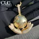 CUC Two Handed Pendant Necklace Iced Out Bling Gold Plated Baguette CZ Half Round Charm Men Hip Hop