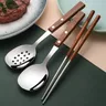304 Stainless Steel Dining Spoon With Wooden Handle Public Spoon Leaking Spoon Public Chopsticks