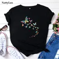 T-shirt donna Plus T-shirt con stampa farfalle O collo manica corta T-shirt grafica T-shirt in