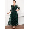 Women Plus Size Dress Mother Of The Bride Green Rose Flocking Mesh Double Layer Tunic Elegant Half