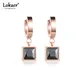 Lokaer Classic White & Black Square Cubic Zirconia Hoop Earrings For Women Titanium Steel Female