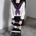High School Girl Uniform Japanese Seifuku Sailor Suit Purple Tie Korean Student Kawaii JK Uniform