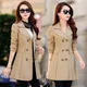 Fall Winter Women Jacket Double-breasted Lapel Mid Length Women Coat A-line Tight Waist OL Commute